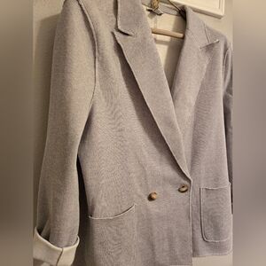 TopShop Double Knit Oversized Double Breasted Blazer Jacket Gray Raw Edge